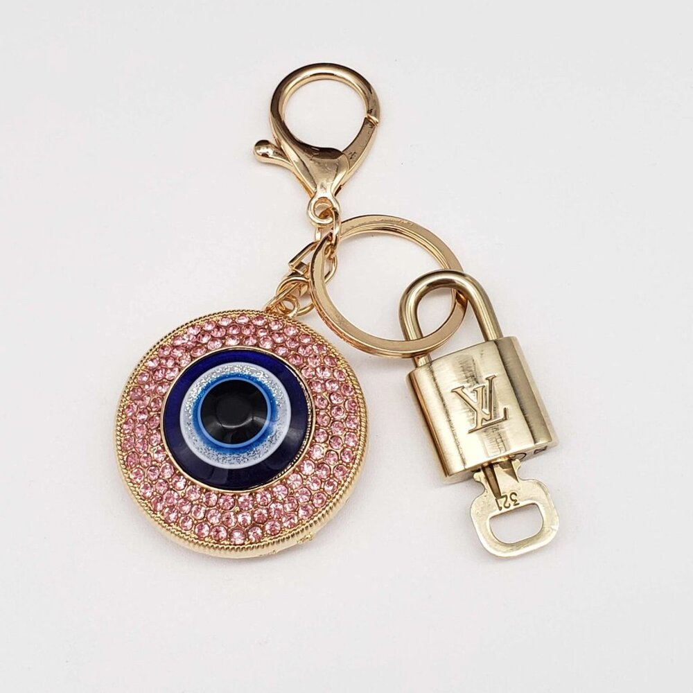 Authentic Louis Vuitton Lock & Key with unbranded Evil Eye Bagcharm, Keycharm